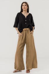 Shopika Pantaloni largi de vara, din in cu croi lejer si curea din sfoara, camel Talie unica
