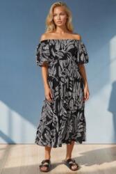 RohBoutique Rochie midi dama neagra tip bardot cu imprimeu floral Roh DR4815