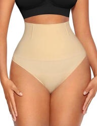 FeelinGirl Chilot Modelator Tanga FeelinGirl pentru Femei , Control Abdomen, Talie Inalta, Fara Cusaturi, Efect Lifting, Bej, Marime XS S