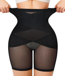 KUMAYES Pantalon Scurt Modelator Talie Inalta, Control Abdomen si Coapse, Efect Push-Up Fese, Fara Cusaturi, Fibra Elastica Premium, KUMAYES, Negru, Marime L