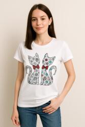 Welike Tricou dama cu aplicatii pisica alb