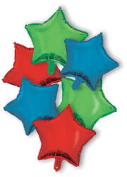  Csillag Red Blue Green Star fólia lufi 6 db-os szett 46 cm (PNN92448)