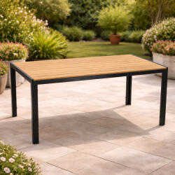 Brius Masa de gradina, cadru otel, blat polywood cu aspect lemn, 150x90x73 cm, negru si maro natur (RIT-9491)
