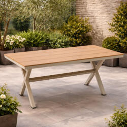Brius Masa gradina dreptunghiulara din aluminiu cu blat aspect lemn, 150x90x74 cm, bej (ATO-0364)