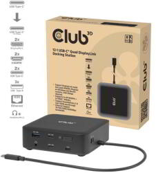 Club 3D - 12-1 USB-C Quad DisplayLink Docking Station 2x DisplayPort 8K60Hz + 2x HDMI 4K60Hz PD3.0 100Watt Ethernet 2.5G 12-1 USB-C Quad DisplayLink Docking Station 2x DisplayPort 8K60Hz + 2x HDMI 4K60Hz PD3.