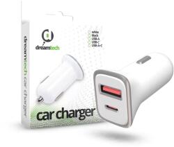 dreamtech PD 18W FEHÉR Autós töltő Type-C + USB A csatlakozókkal