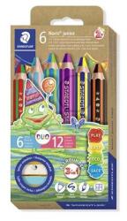 STAEDTLER Creioane colorate, set, bicolore, cu ascuțitoare, STAEDTLER "Noris® junior 140", 6 culori diferite, 7 buc