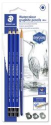 STAEDTLER Creioane grafice, set, acuarelă, cu pensulă, hexagonale, STAEDTLER "Mars Lumograph Aquarell 100A", 3 durități diferite, 4 buc