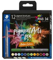 STAEDTLER Marker în formă de pensulă, set, STAEDTLER „Pigment brush 371, 12 culori naturale diferite, 12 buc