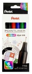 Pentel Liner, set, 0, 4 mm, PENTEL "Pointliner", 5 culori diferite, 6 buc