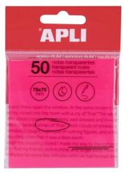 APLI Blocnotes autoadeziv, transparent, impermeabil, 75x75 mm, 50 de coli, APLI, roz, 50 de coli