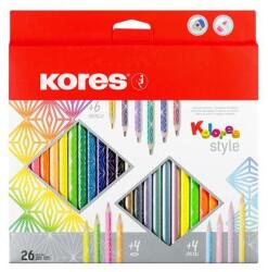 Kores Creioane colorate, set, triunghiulare, KORES "Kolores Style", 26 de culori diferite, 26 buc