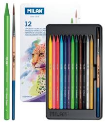 MILAN Creioane rotunde acuarela cu pensula in cutie MILAN - set 12 buc
