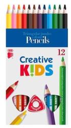 ICO Creioane colorate, set, triunghiulare, groase, ICO „Creative kids, 12 culori diferite, 12 buc