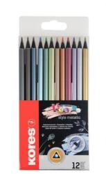 Kores Creioane colorate, set, formă triunghiulară, KORES "Kolores Style Metallic", 12 culori metalice, 12 buc