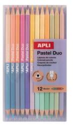 APLI Creioane colorate, set, față-verso, triunghiulare, APLI "Pastel Duo", 24 de culori pastelate diferite, 12 buc