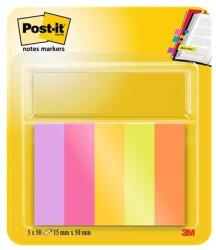 3M Semn de carte, hârtie, 5x50 coli, 15x50 mm, 3M POSTIT, „Energetic, diverse culori, 250 coli