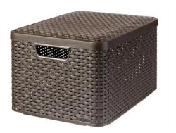 CURVER Cutie de depozitare cu capac, efect de ratan, 30l, maro închis, CURVER "Style L