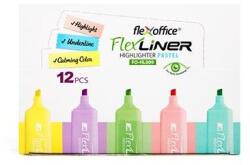 FlexOffice Evidențiator, set, 1-5 mm, FLEXOFFICE "Flexliner", amestec de culori pastelate, 12 buc