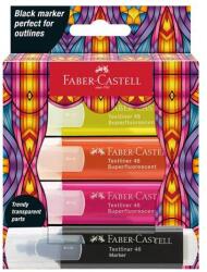 Faber-Castell Evidențiator, set, FABER-CASTELL "Glassy", 3 culori neon diferite + negru, 4 buc