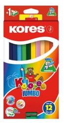 Kores Creioane colorate, formă triunghiulară, groase, KORES "Jumbo", 12 culori diferite, 12 buc