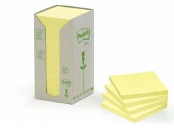 3M POSTIT Blocnotes autoadeziv, 76x76 mm, 16x100 coli, ecologic, 3M POSTIT, galben, 1600 coli