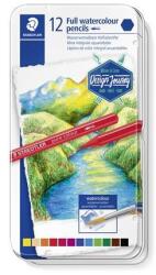 STAEDTLER Creioane acuarelă, set, în cutie de tablă, hexagonale, STAEDTLER® "146 10G", 12 culori diferite, 12 buc