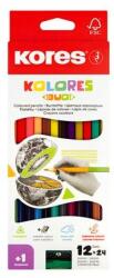 Kores Creioane colorate, față-verso, formă triunghiulară, KORES "Duo", 24 de culori diferite, 12 buc