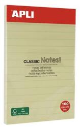 Apli Blocnotes autoadeziv, liniat, 100x150 mm, 100 de coli, APLI, galben, 100 de coli