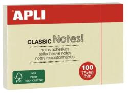 Apli Blocnotes autoadeziv, 50x75 mm, 100 coli, APLI, galben, 100 coli