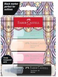 Faber-Castell Evidențiator, set, FABER-CASTELL "Glassy", 3 culori pastelate diferite + negru, 4 buc