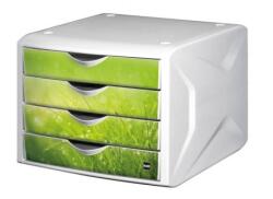 HELIT Cutie cu sertare pentru documente, plastic, 4 sertare, HELIT "Chameleon", alb-verde Dulap arhivare