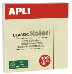 Apli Blocnotes autoadeziv, 75x75 mm, 100 coli, APLI, galben, 100 coli