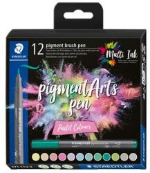 STAEDTLER Marker în formă de pensulă, set, STAEDTLER „Pigment brush 371, 12 culori pastelate diferite, 12 buc