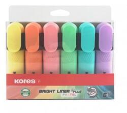 Kores Evidențiator, set, 0, 5-5 mm, KORES "Bright Liner Plus Pastel", 6 culori diferite, 6 buc