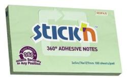 STICK N Blocnotes autoadeziv, 76x127 mm, 100 coli, STICK N "360°, verde, 100 coli