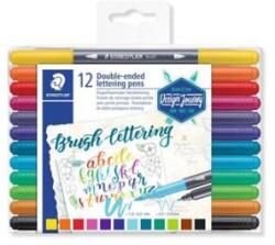 STAEDTLER Markere în formă de pensulă, set, 0, 5-0, 8/1, 0-6, 0 mm, față-verso, STAEDTLER "3004", 12 culori, 12 buc