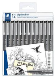 STAEDTLER Liner, set, 12 grosimi diferite, STAEDTLER "Pigment Liner 308", negru, 12 buc