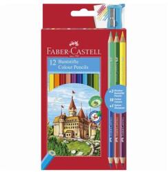 Faber-Castell Creioane colorate, set, hexagonale, FABER-CASTELL, 12 culori diferite + 3 buc. creioane bicolore, 15 buc