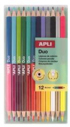 APLI Creioane colorate, set, față-verso, triunghiulare, APLI "Duo", 24 de culori diferite, 12 buc