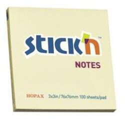 STICK N Blocnotes autoadeziv, 76x76 mm, 100 de coli, STICK N, galben pastel, 100 de coli