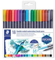 STAEDTLER Markere în formă de pensulă, set, 0, 5-0, 8/1, 0-6, 0 mm, față-verso, STAEDTLER "3001", 18 culori, 18 buc