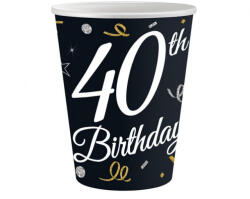  Happy Birthday 40 B&C papír pohár 6 db-os 200 ml (MLG151176) - aprotalpak