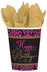  Happy Birthday Pink papír pohár 18 db-os 266 ml (DPA731528) - aprotalpak