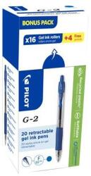 Pilot Géltoll, 0, 25 mm, nyomómechanizmussal, PILOT "G-2", bónuszcsomag, kék, 20 db