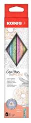 Kores Grafitceruza készlet, radírral, HB, háromszögletű, KORES "Grafitos Style Pastel", 6 db