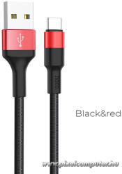 hoco. X26 USB-A - USB-C Kábel 1m 2A - Nylon Fonott, Strapabíró Kivitel (Fekete-Piros) (6957531080251)