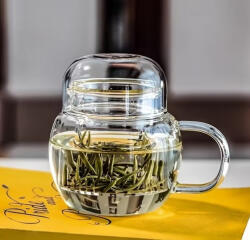 Jovy Cana cu infuzor pentru ceai 250 ml, sticla borosilicata, capac tip cupa