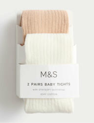 Marks & Spencer Комплект 2 бр. чорапогащи с ребрест десен и висок дял памук (0-3 години) Marks & Spencer кремав Marks & Spencer | Bezhov | Момчешки | 6-12 месеца