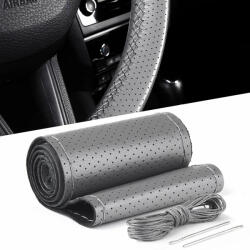 AVEX Husa volan din PIELE GRI + ATA GRI, diametru 37 - 39 cm (se coase, aspect ORIGINAL) (AVX-T160621-1) - voltix